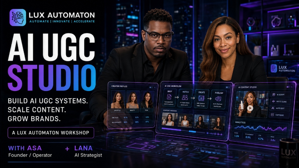AI UGC Studio: Build AI UGC Systems. Scale Content. Grow Brands. workshop thumbnail