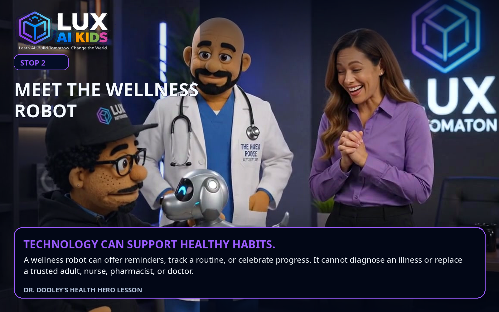 Ace meets a friendly wellness robot