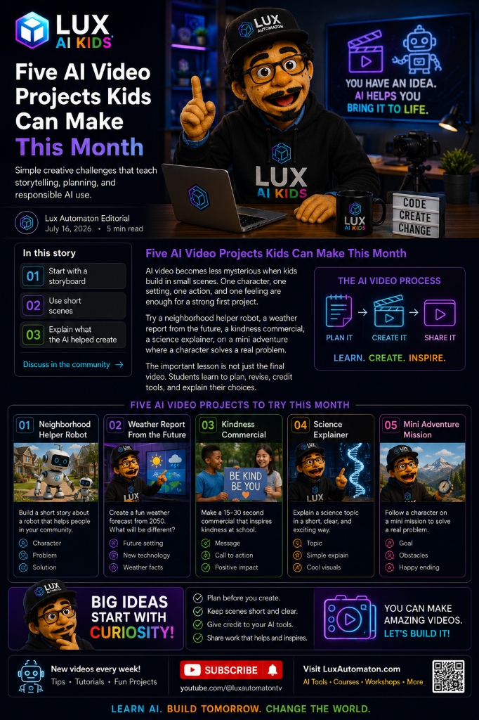 LUX AI Kids Five AI Video Projects Overview Visual 2.