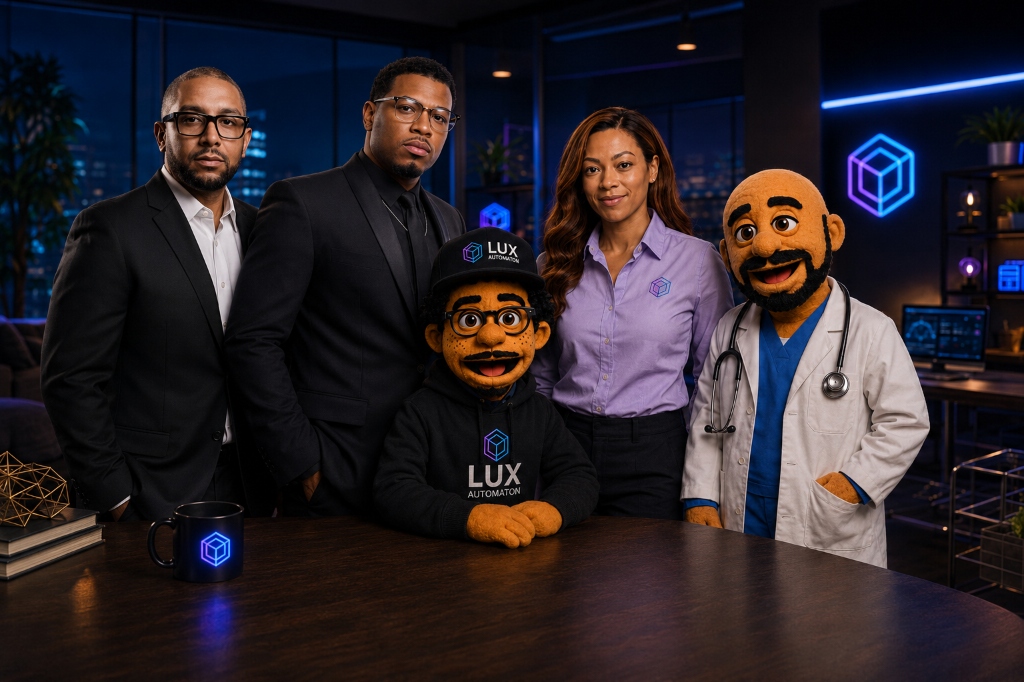 Lux AI Kids mascot in a colorful creative AI lab