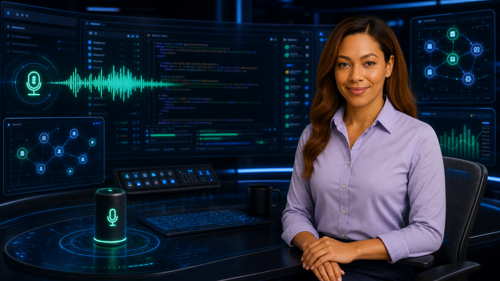 Lana guiding the Lux Coder Suite command center